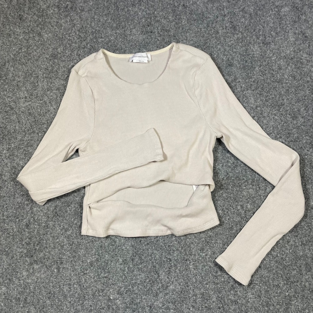 Lovers and Friends Ribbed Crop Top Womens Small Cream Long Sleeve Layered B551